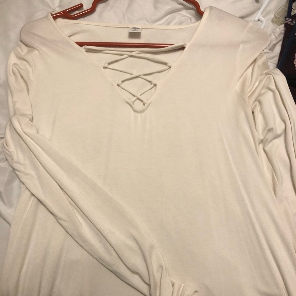 white crossed v neck shirt